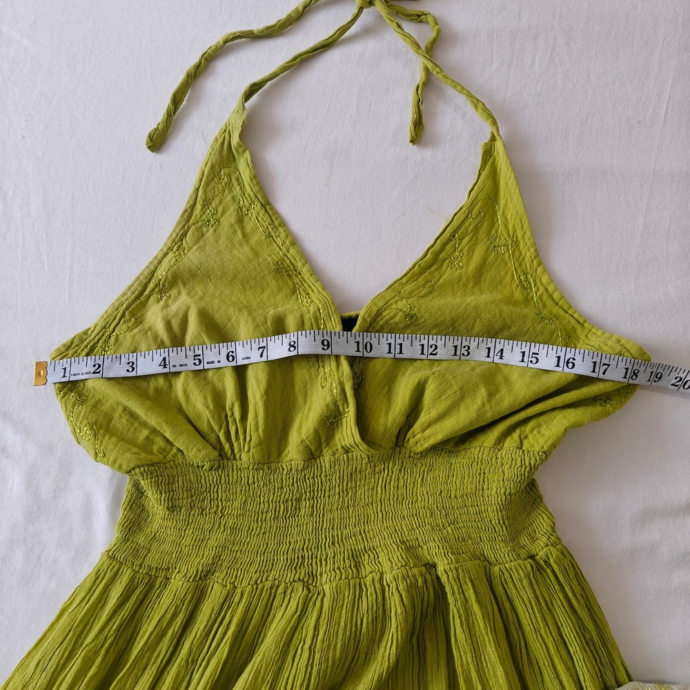 Lime Green Cotton Tie Dye Maxi Dress Boho Halter Smocked Waist One Size Colorful - Picture 6 of 8
